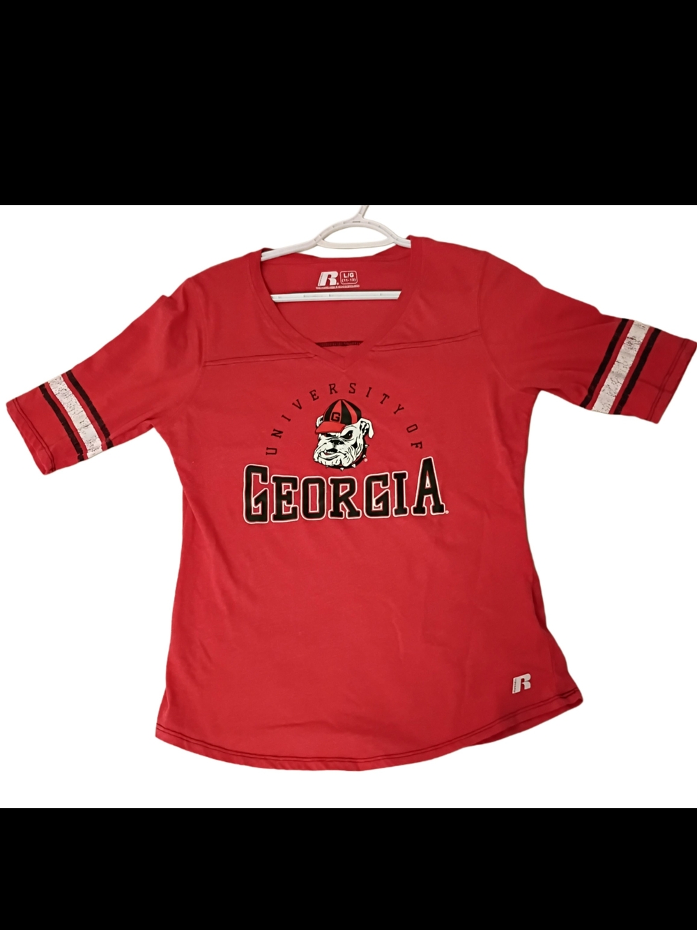 Russell Athletic Red Georgia Bulldogs V-Neck Tee